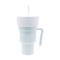 Light blue plastic party cup with white lid, straw, and side handle, 950ml capacity.