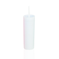 Tall white reusable acrylic tumbler with clear lid and straw, BPA free, 400ml capacity.