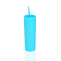 Tall light blue reusable acrylic thermal tumbler with matching straw, 400ml capacity.