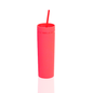 Tall neon pink acrylic thermal tumbler with matching lid and straw, BPA-free and reusable.