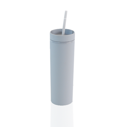 Light blue reusable acrylic thermal tumbler with lid and white straw, 400ml capacity.