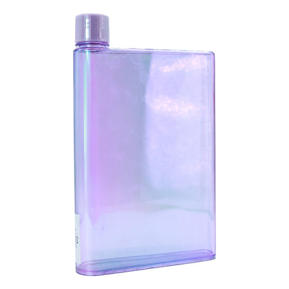 Rectangular iridescent purple acrylic water bottle with screw cap, 16oz capacity.