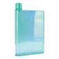 Rectangular aqua menta translucent acrylic water bottle with screw cap and iridescent finish.