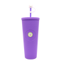 Purple matte acrylic double-wall tumbler with textured grip, white twist straw, and lid.