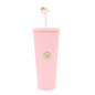 Matte pink acrylic double-wall tumbler with textured dots, matching lid and straw with decorative charm.