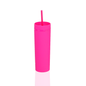 Bright pink reusable acrylic thermal tumbler with matching straw and slim design.