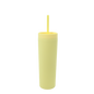 Tall light yellow acrylic tumbler with matching lid and straw, BPA free and reusable.