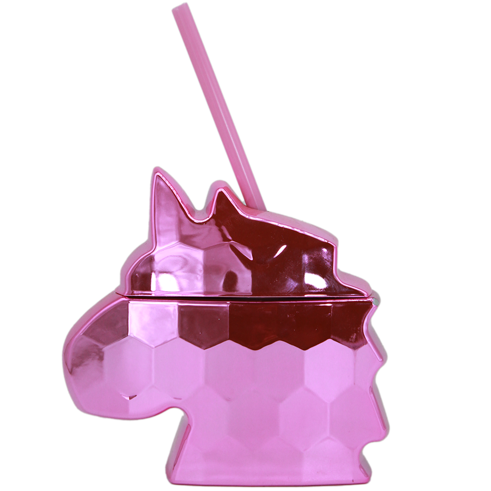 Vaso de Unicornio Metálico 12oz con Popote y Tapa de Colores Mágicos para Fiestas y Eventos de Ensueño