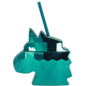 Metallic emerald green unicorn-shaped cup with matching straw and hexagonal pattern.