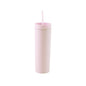 Light pink thermal acrylic tumbler with matching pink lid and straw, reusable design.